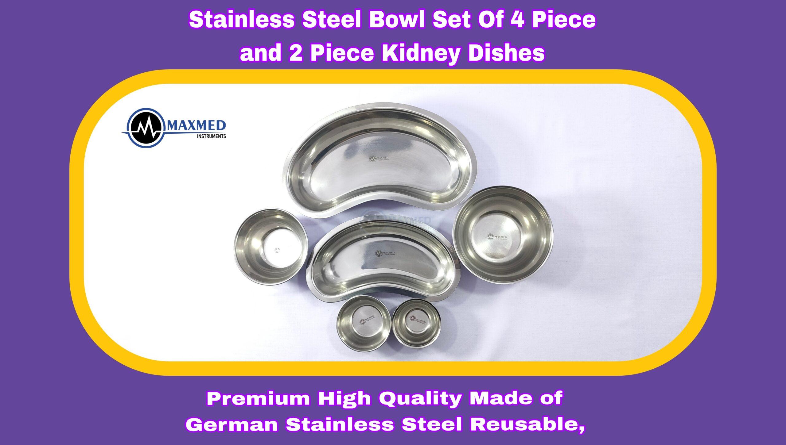 Stainless Steel Reusable Bowl Set Of 4 Piece and 2 Piece Kidney Dishes
